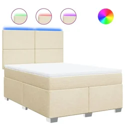 Vidaxl Box spring postelja z vzmetnico krem 140x190 cm blago