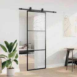 Klizna vrata s priborom crna 76 x 205 cm od ESG stakla