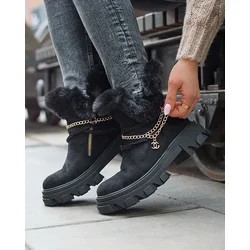 Resti Black womens eco-suede boots with chain Videric - Footwear