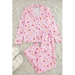 Trendyol Pink 100% Cotton Teddy Bear-Heart Patterned Knitted Pajama Set