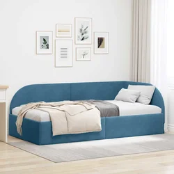 vidaXL Kotna postelja z vzglavjem Modra 90 x 200 cm Žamet