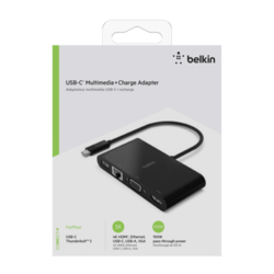 BELKIN USB-C Multimedia+Charge Adapter (GBE - HDMI - VGA - USB-A)Black (100W PD)Black(AVC004BTBK)