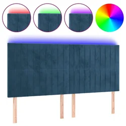 Vidaxl LED posteljno vzglavje temno modro 200x5x118/128 cm žamet