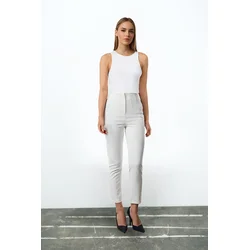 Trendyol White Cigarette Pattern Darted High Waist Ankle Length Woven Trousers