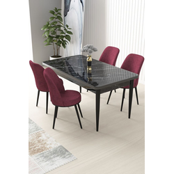 Hanah Home Set Trpezarijski sto i 4 stolice Nil, Bordo-crni
