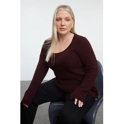 Trendyol Curve Plum U Neck Flounce Hem Knitwear Sweater