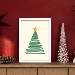 WallXpert novogodišnja uramljena MDF slika 3752CHRCT-012, jelka od zelene spirale sa zlatnom zvezdom, 37 x 52 cm