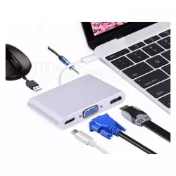 FAST ASIA Adapter-konvertor USB 3.1 TIP C na HDMI VGA AUDIO 3.5mm 3.1 TIP C USB 3.0