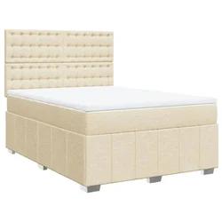 Vidaxl Box spring postelja z vzmetnico krem 160x200 cm blago