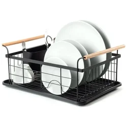 Vilde 150623 - Metlani ocedjivac za sudove sa drvenim drskama 42,5 x 29,5 x 19 cm