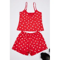 Trendyol Red 100% Cotton Heart Lace Detailed Rope Strap Knitted Pajama Set