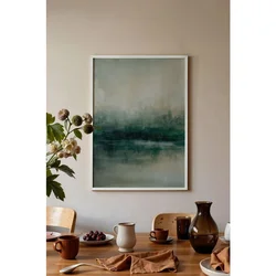 WallXpert uramljena slika 115220, apstraktni pejzaž jezera u zelenim i sivim tonovima, 50 x 70 cm, beli ram