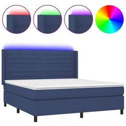 Vidaxl Box spring postelja z vzmetnico LED modra 180x200 cm blago