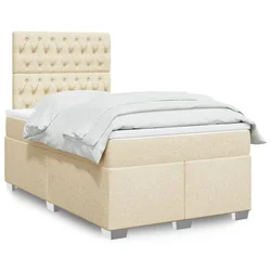 vidaXL vidaXL Box spring postelja z vzmetnico krem 120x190 cm blago, (21304928)