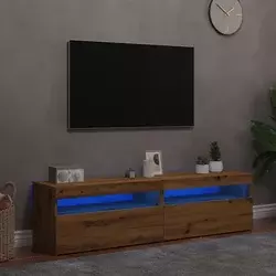2-dijelni TV ormarić s LED svjetlima Umjetnički izrađen hrast