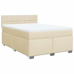 Vidaxl Box spring postelja z vzmetnico krem 140x190 cm blago