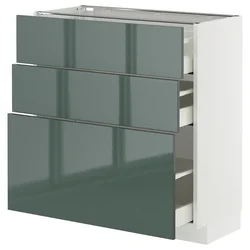 METOD / MAXIMERA Podni element s 3 fioke, bela/Kallarp tamna sivozelena visokog sjaja, 80x37 cm