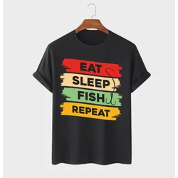 MAFIMI Majica Eat Sleep Fish Repeat, Crna