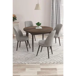 Hanah Home trpezarijski set Kea, sto i 4 stolice, ploča u dekoru drveta Baroque, siva tkanina Babyface