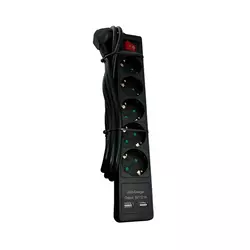 Kabl naponski produžni 5 x šuko + 2xUSB 2m sa prekidacem i zaštitom (crni)