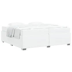 Vidaxl Konstrukcija postelje z vzmetnico Bela 200 x 200 cm blago