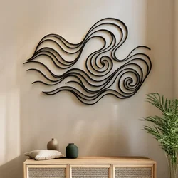 WallXpert metalni zidni ukras DCV-1004-MT, apstraktni talasi i vrtlozi, 60 x 40 cm, crni