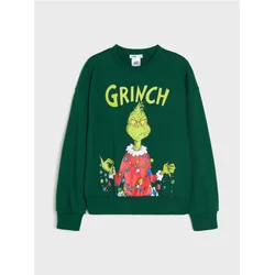 Sinsay - Crewneck duks sa božićnim printom Grinch - green spruce