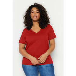 Trendyol Curve Red V Neck Basic Knitted T-Shirt