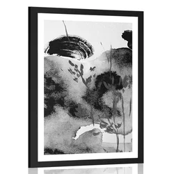 Plakat s paspartujem umetniška slika japonskega neba v črnobeli varianti - 40x60 silver