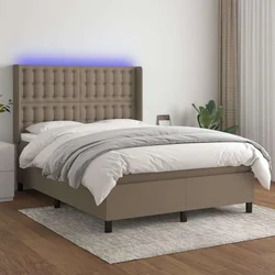 Greatstore Box spring postelja z vzmetnico LED taupe 140x200 cm blago