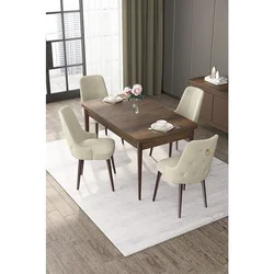 Hanah Home trpezarijski set Nex, sto na razvlačenje i 4 stolice, ploča u dekoru drveta Baroque, krem tkanina Babyface