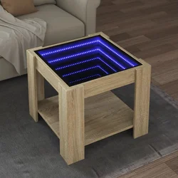 Stolić za kavu LED boja hrasta 53x53x45 cm konstruirano drvo