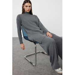 Trendyol Anthracite Slit Wide Leg Knitwear Two Piece Set