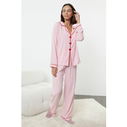 Trendyol Pink Heart-shaped Viscose Woven Pajama Set