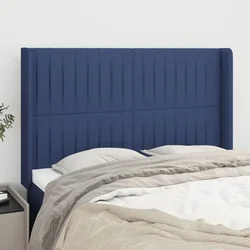 Vidaxl Vzglavje z ušesi moder 147x16x118/128 cm blago