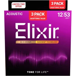 Elixir Nanoweb 12-53 3-Pack Strune za akustično kitaro