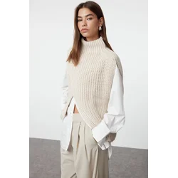 Trendyol Stone High Collar Slit Sweater