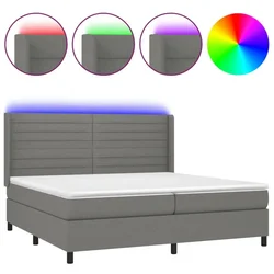 Vidaxl Box spring postelja z vzmetnico LED temno siva 200x200 cm blago