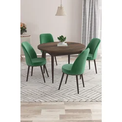 Hanah Home trpezarijski set Kea, sto i 4 stolice, ploča u dekoru drveta Baroque, smaragdno zelena tkanina Babyface