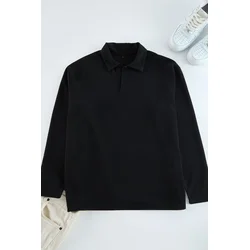 Trendyol Black Oversize Polo Neck Plain Knitted Polo Neck T-shirt