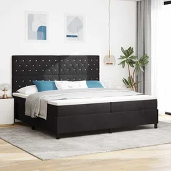 vidaXL LED Box Spring Postelja z vzmetnico Črna 200 x 200 cm Žamet