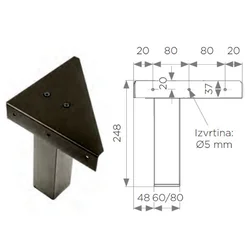 NOGA POSTELJNA BREZ REG.80*80*245mm ČRNA