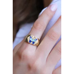 Eleganten prstan z motivom metulja, modre barve