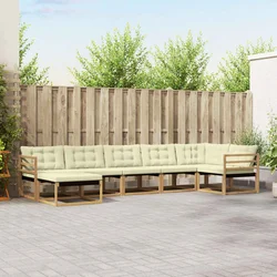 Set vanjskih sofa 7 kom. Bijela i krem Čvrsto drvo akacije