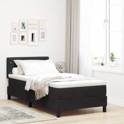LED Box Spring Krevet s madracem Crna 90 x 190 cm Baršun