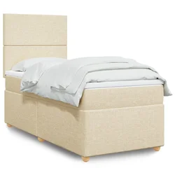 vidaXL Box spring postelja z vzmetnico krem 90x200 cm blago