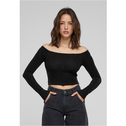 Womens Off Shoulder Glitter Long Sleeve Black