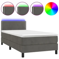 Vidaxl Box spring postelja z vzmetnico LED temno siva 90x190 cm žamet
