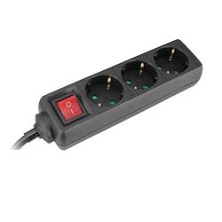 COMMEL Produžni Kabl 3 Utičnice Sklopka 16A 3500W Crna 3m H05VV-F 3G1,5