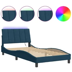 Vidaxl Posteljni okvir z LED brez vzmetnice Hanko moder 100x200 cm žamet